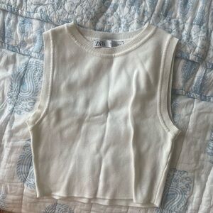 Zara Knit White Sleeveless Top